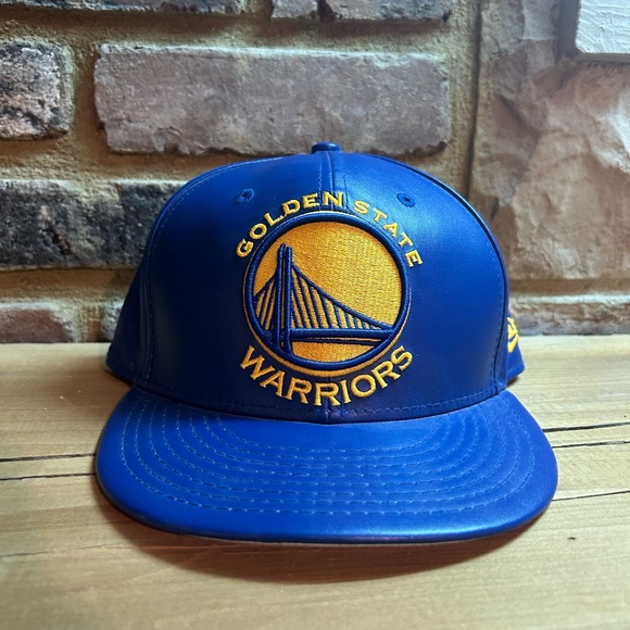 Men's New Era Cap Royal BlueGolden State Warriors VeganLeather 59FIFTY NBA